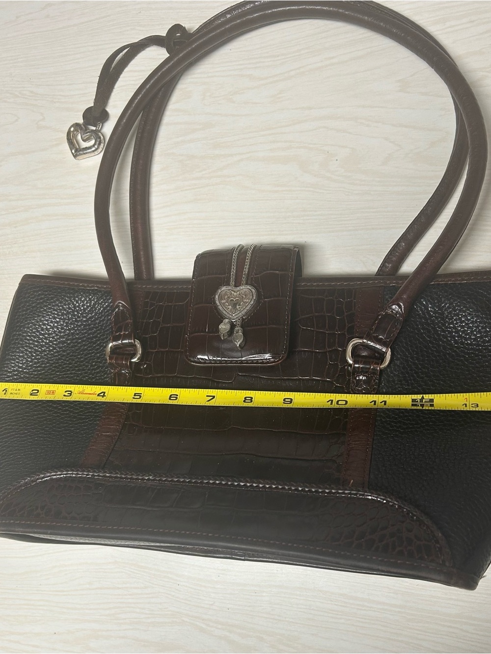 Brighton Dark Brown Croc-Accent Satchel with Heart Charm